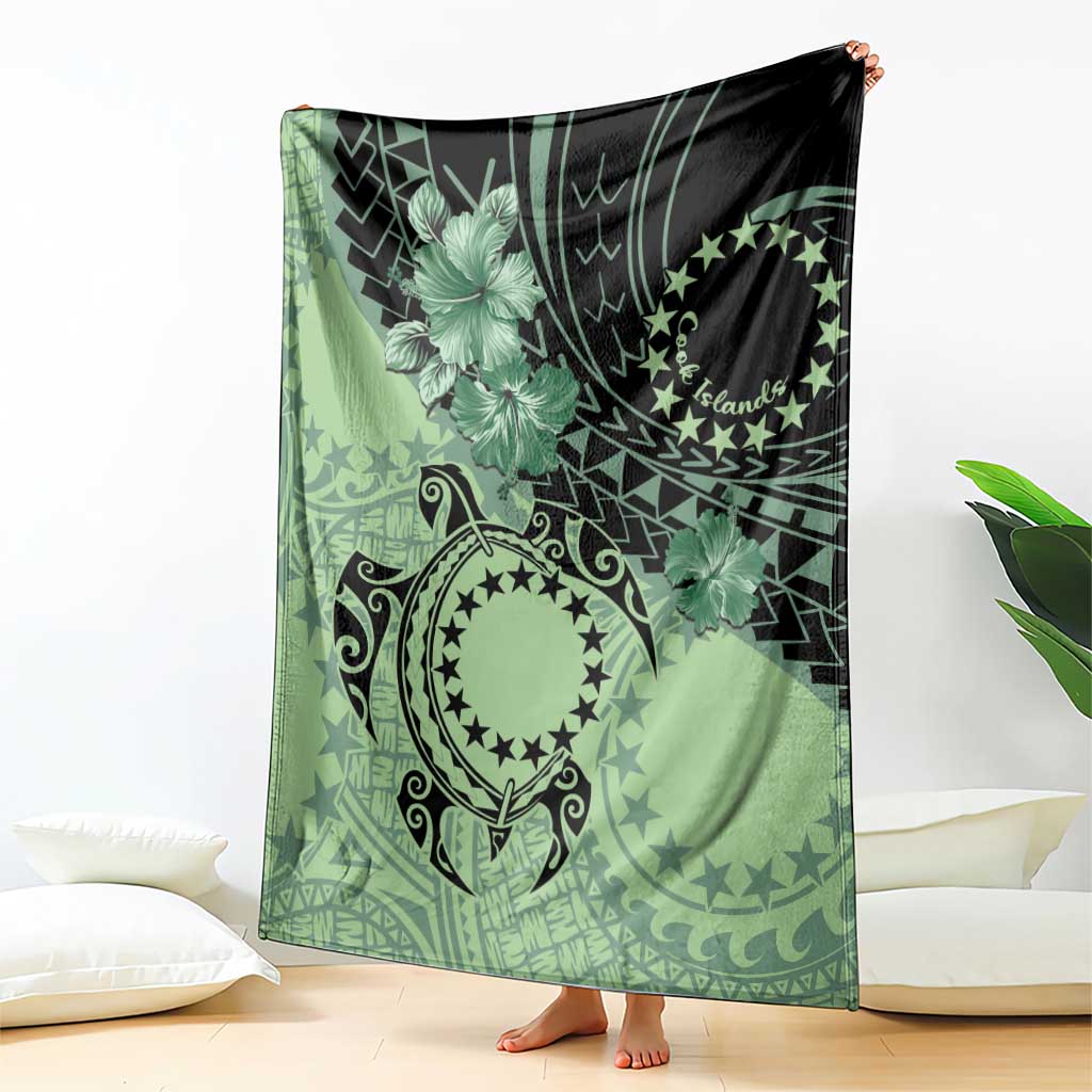 Cook Islands Turtle Blanket Stars and Hibiscus - Green