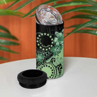 Cook Islands Turtle 4 in 1 Can Cooler Tumbler Stars and Hibiscus - Green