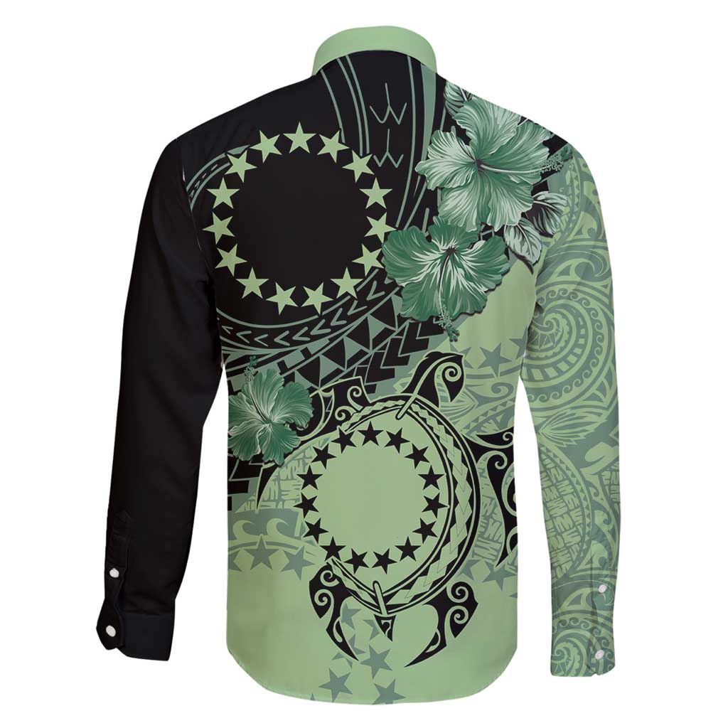 Cook Islands Turtle Family Matching Summer Maxi Dress and Hawaiian Shirt Stars and Hibiscus - Green