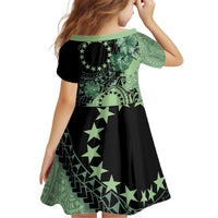 Cook Islands Turtle Kid Short Sleeve Dress Stars and Hibiscus - Green