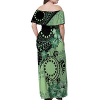 Cook Islands Turtle Off Shoulder Maxi Dress - Stars and Hibiscus Green LT01 - Polynesian Pride