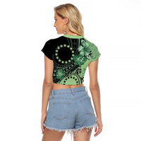 Cook Islands Turtle Raglan Cropped T Shirt Stars and Hibiscus - Green LT01 - Polynesian Pride