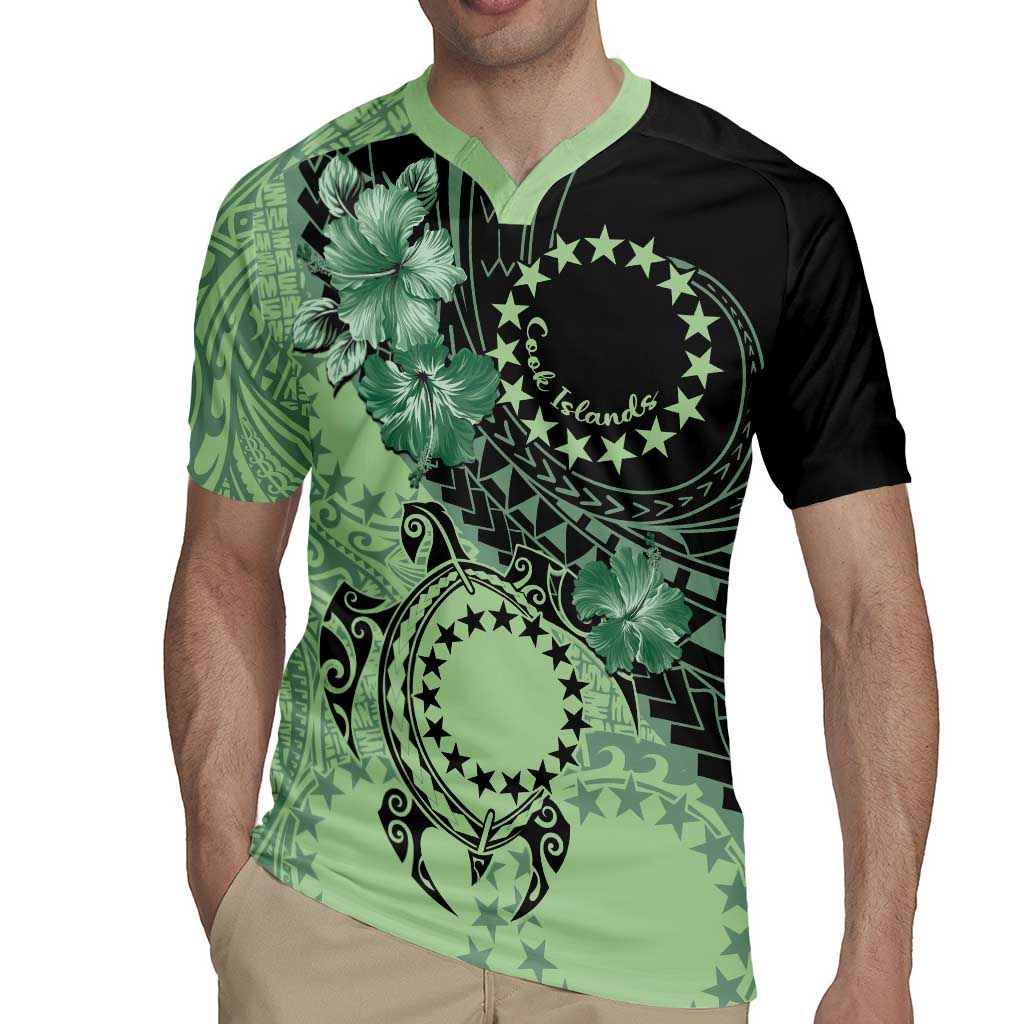 Cook Islands Turtle Rugby Jersey Stars and Hibiscus - Green