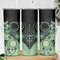 Cook Islands Turtle Skinny Tumbler Stars and Hibiscus - Green