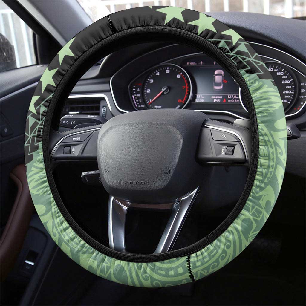 Cook Islands Turtle Steering Wheel Cover Stars and Hibiscus - Green