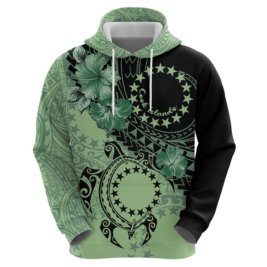 Cook Islands Turtle Zip Hoodie Stars and Hibiscus - Green