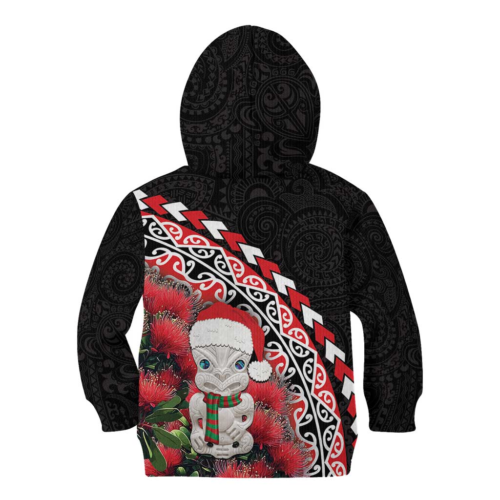 New Zealand Christmas Meri Kirihimete Kid Hoodie Santa Hei Tiki Pohutukawa