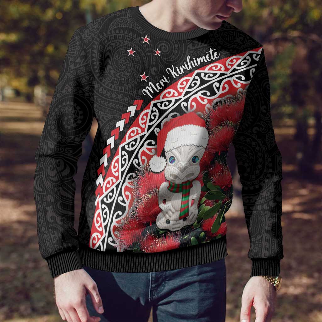 New Zealand Christmas Meri Kirihimete Ugly Christmas Sweater Santa Hei Tiki Pohutukawa