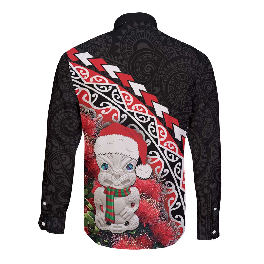 New Zealand Christmas Meri Kirihimete Long Sleeve Button Shirt Santa Hei Tiki Pohutukawa