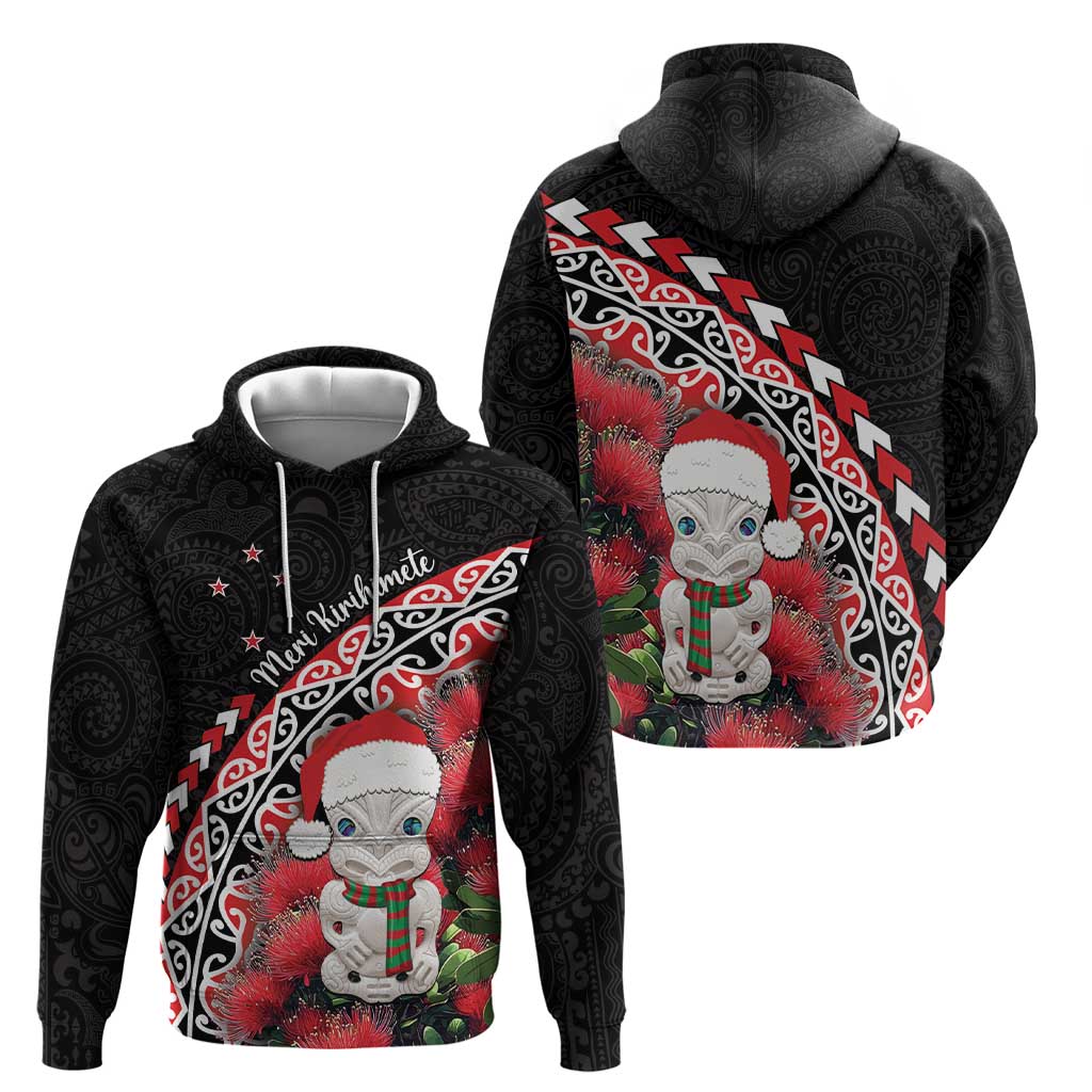 New Zealand Christmas Meri Kirihimete Zip Hoodie Santa Hei Tiki Pohutukawa