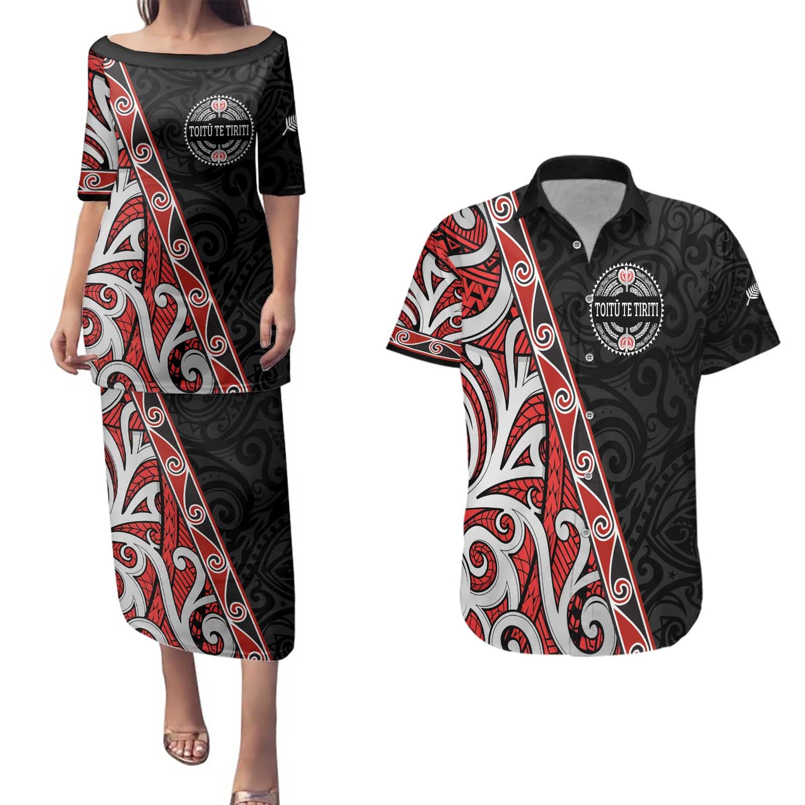 Aotearoa Toitu Te Tiriti Couples Matching Puletasi and Hawaiian Shirt Honour The Treaty New Zealand