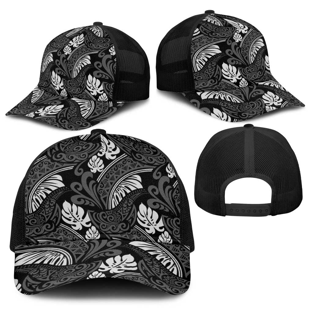 Grayscale Monstera Baseball Net Cap Polynesian Tribal Pattern LT01 - Polynesian Pride