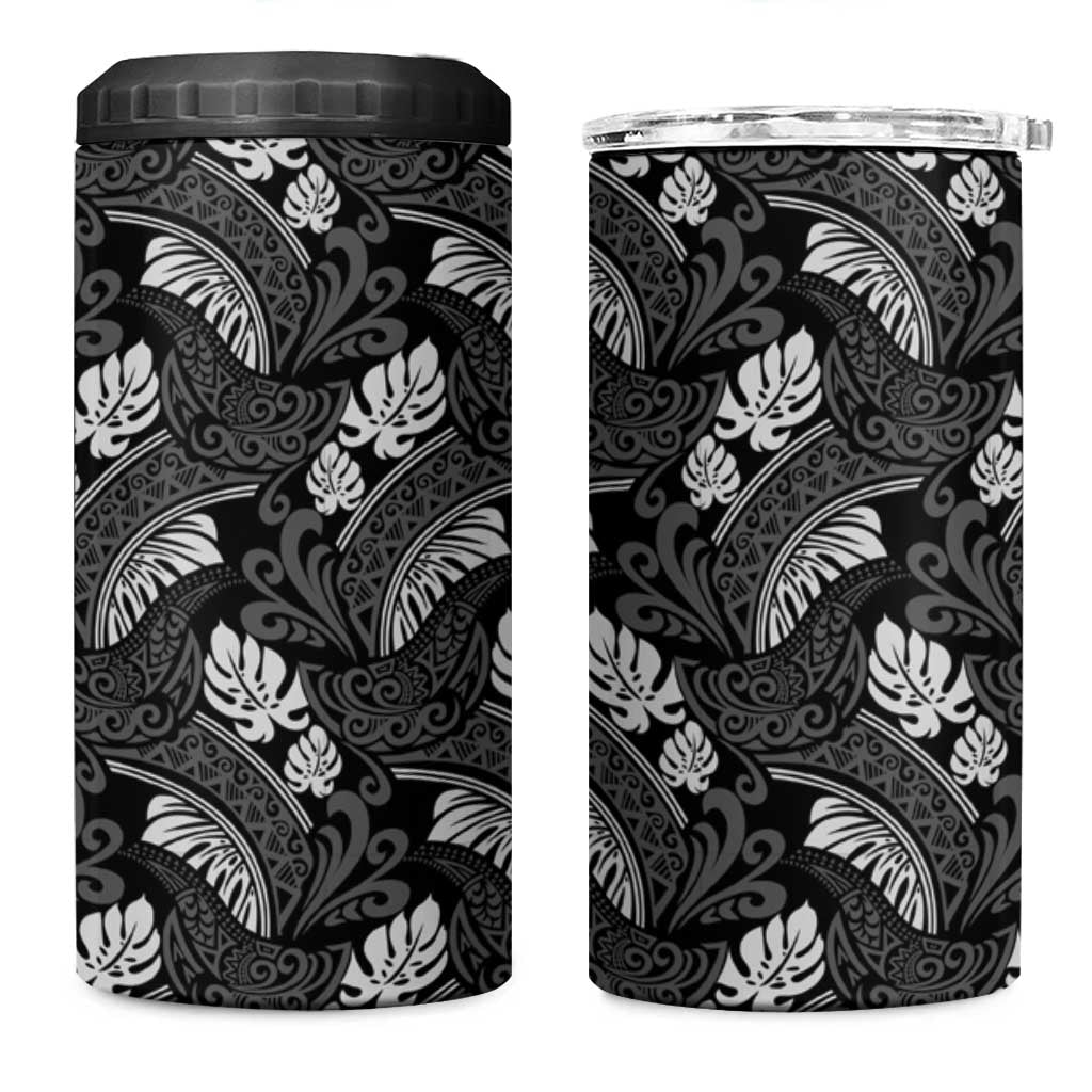 Grayscale Monstera 4 in 1 Can Cooler Tumbler Polynesian Tribal Pattern LT01 One Size: 16 oz Black - Polynesian Pride