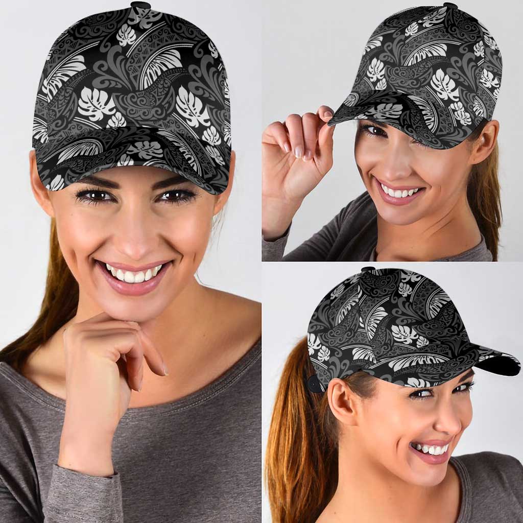 Grayscale Monstera Classic Cap Polynesian Tribal Pattern LT01 - Polynesian Pride