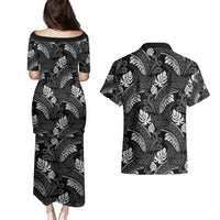 Grayscale Monstera Couples Matching Puletasi and Hawaiian Shirt Polynesian Tribal Pattern LT01 - Polynesian Pride