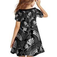 Grayscale Monstera Family Matching Off The Shoulder Long Sleeve Dress and Hawaiian Shirt Polynesian Tribal Pattern LT01 - Polynesian Pride