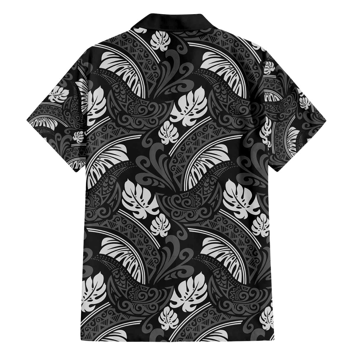 Grayscale Monstera Family Matching Off The Shoulder Long Sleeve Dress and Hawaiian Shirt Polynesian Tribal Pattern LT01 - Polynesian Pride