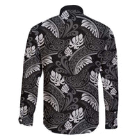 Grayscale Monstera Family Matching Off The Shoulder Long Sleeve Dress and Hawaiian Shirt Polynesian Tribal Pattern LT01 - Polynesian Pride