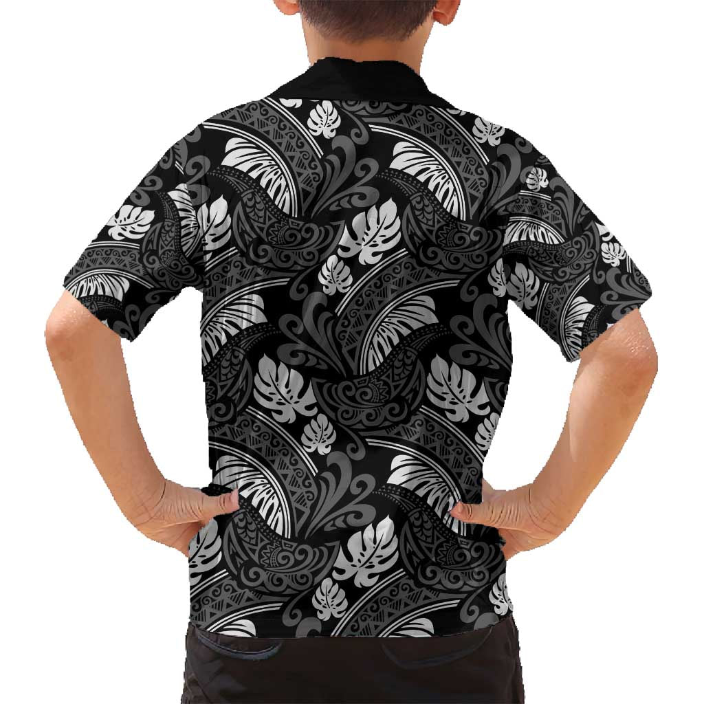 Grayscale Monstera Family Matching Tank Maxi Dress and Hawaiian Shirt Polynesian Tribal Pattern LT01 - Polynesian Pride