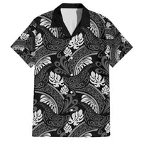 Grayscale Monstera Family Matching Tank Maxi Dress and Hawaiian Shirt Polynesian Tribal Pattern LT01 Dad's Shirt - Short Sleeve Black - Polynesian Pride