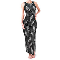 Grayscale Monstera Family Matching Tank Maxi Dress and Hawaiian Shirt Polynesian Tribal Pattern LT01 Mom's Dress Black - Polynesian Pride