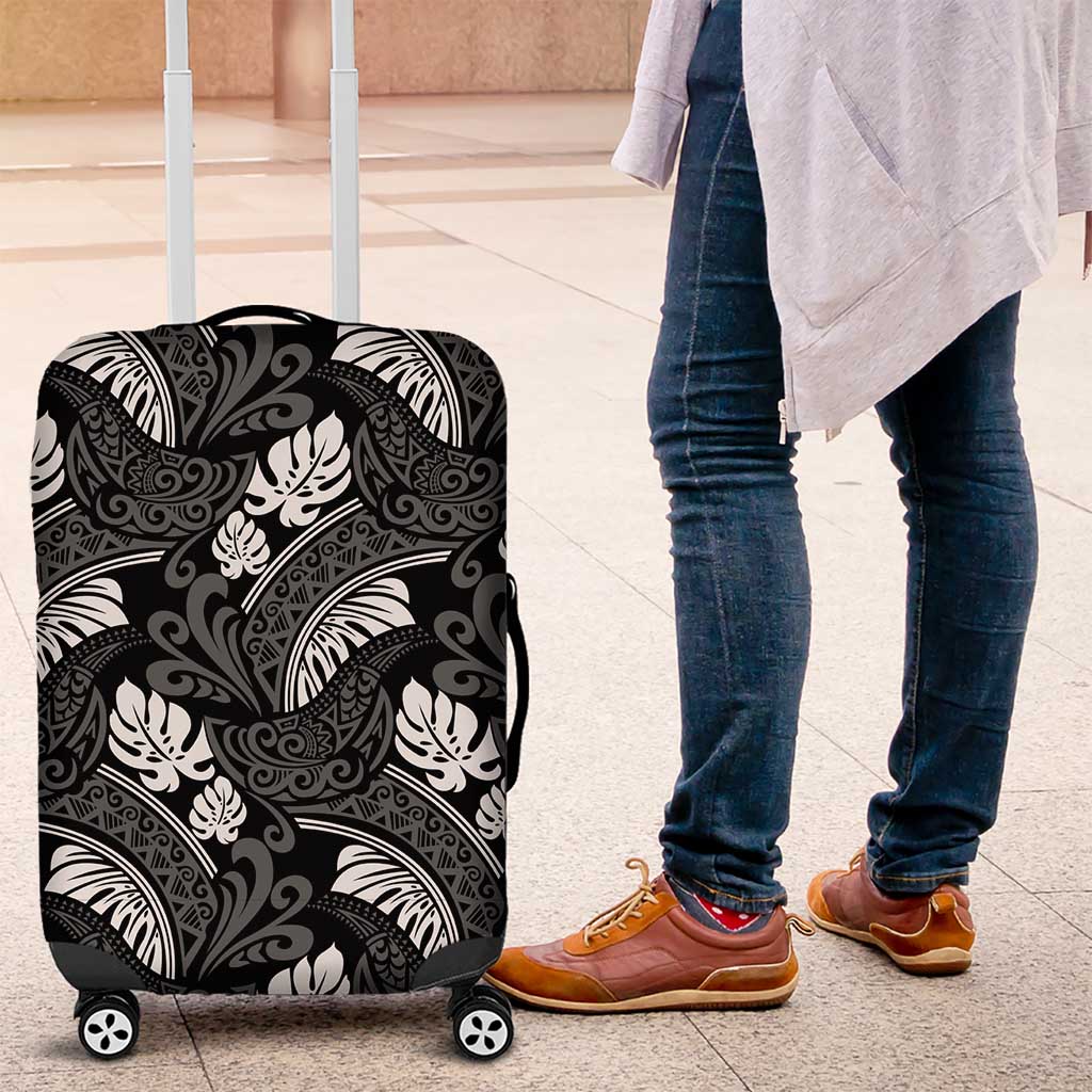 Grayscale Monstera Luggage Cover Polynesian Tribal Pattern LT01 Black - Polynesian Pride