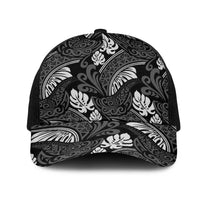 Grayscale Monstera Mesh Trucker Cap Polynesian Tribal Pattern - Polynesian Pride