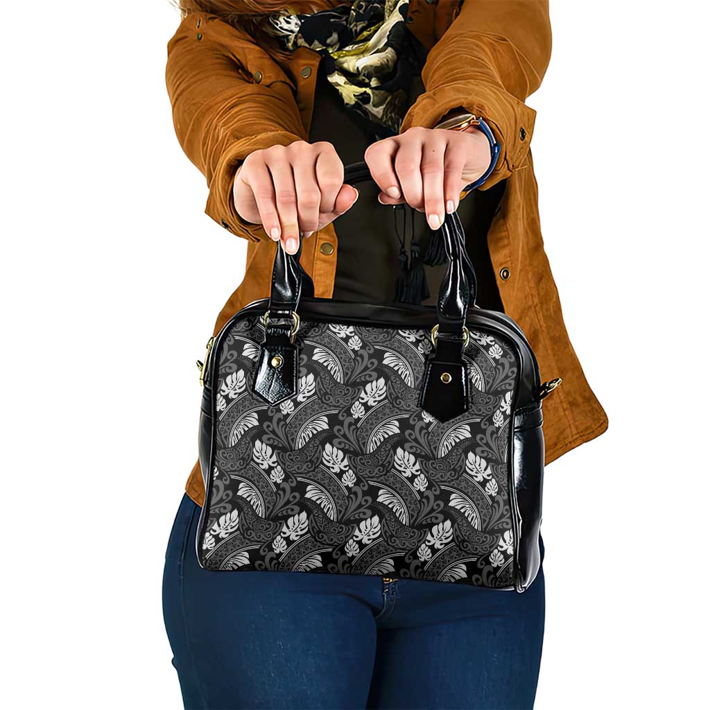 Grayscale Monstera Shoulder Handbag Polynesian Tribal Pattern LT01 One Size Black - Polynesian Pride