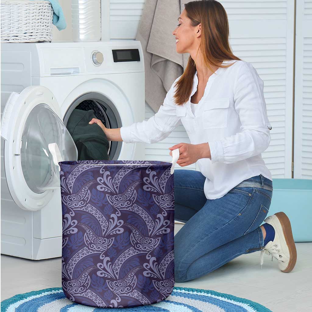 Deep Blue Monstera Laundry Basket Polynesian Tribal Pattern - Polynesian Pride