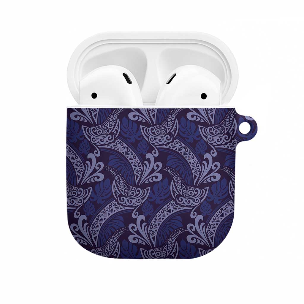 Deep Blue Monstera AirPods Case Polynesian Tribal Pattern LT01 Blue - Polynesian Pride