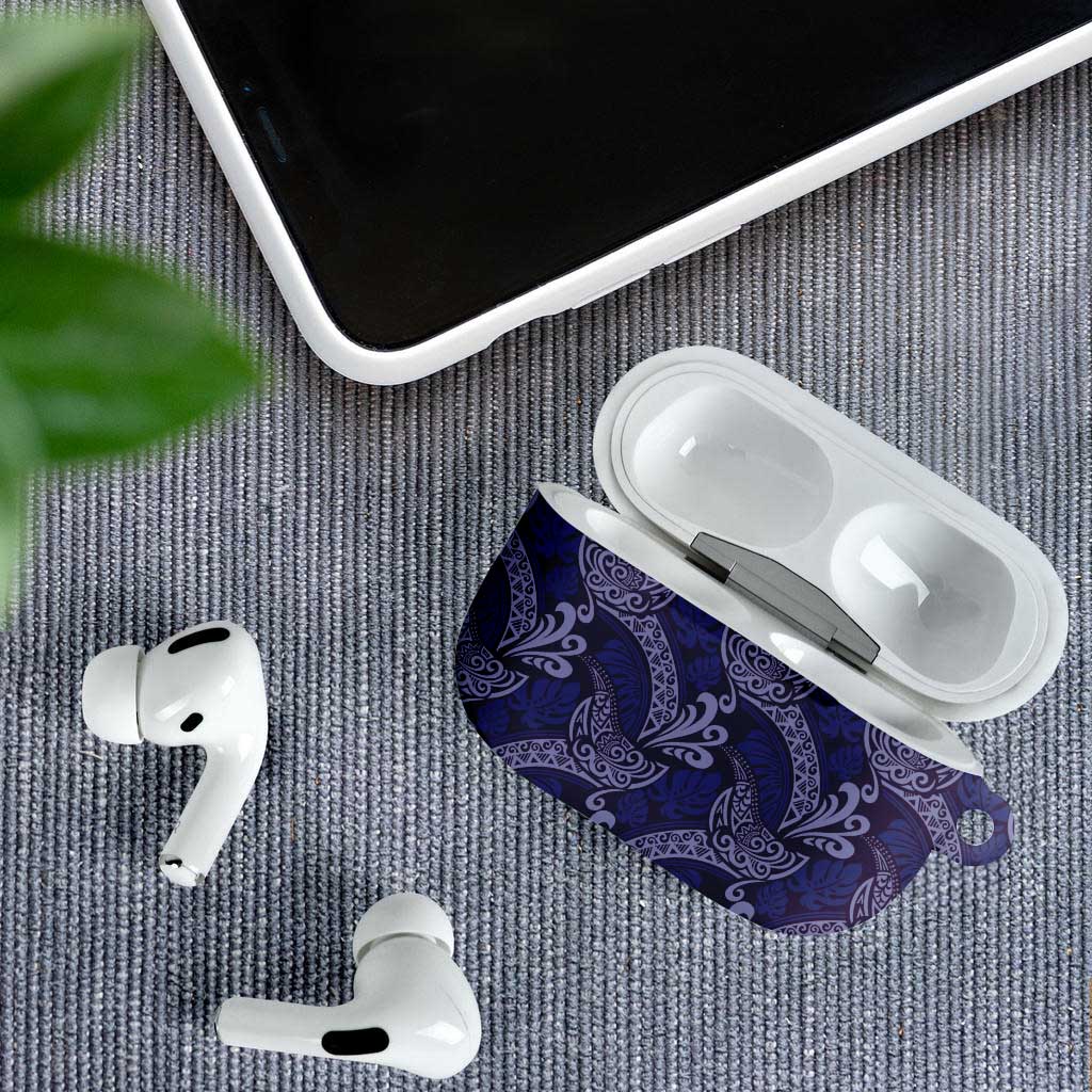 Deep Blue Monstera AirPods Case Polynesian Tribal Pattern LT01 - Polynesian Pride