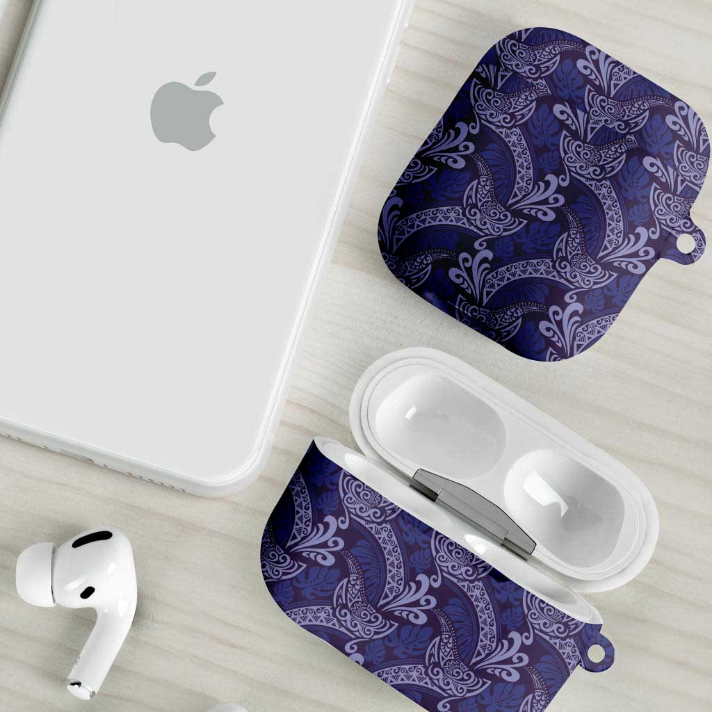Deep Blue Monstera AirPods Case Polynesian Tribal Pattern LT01 - Polynesian Pride