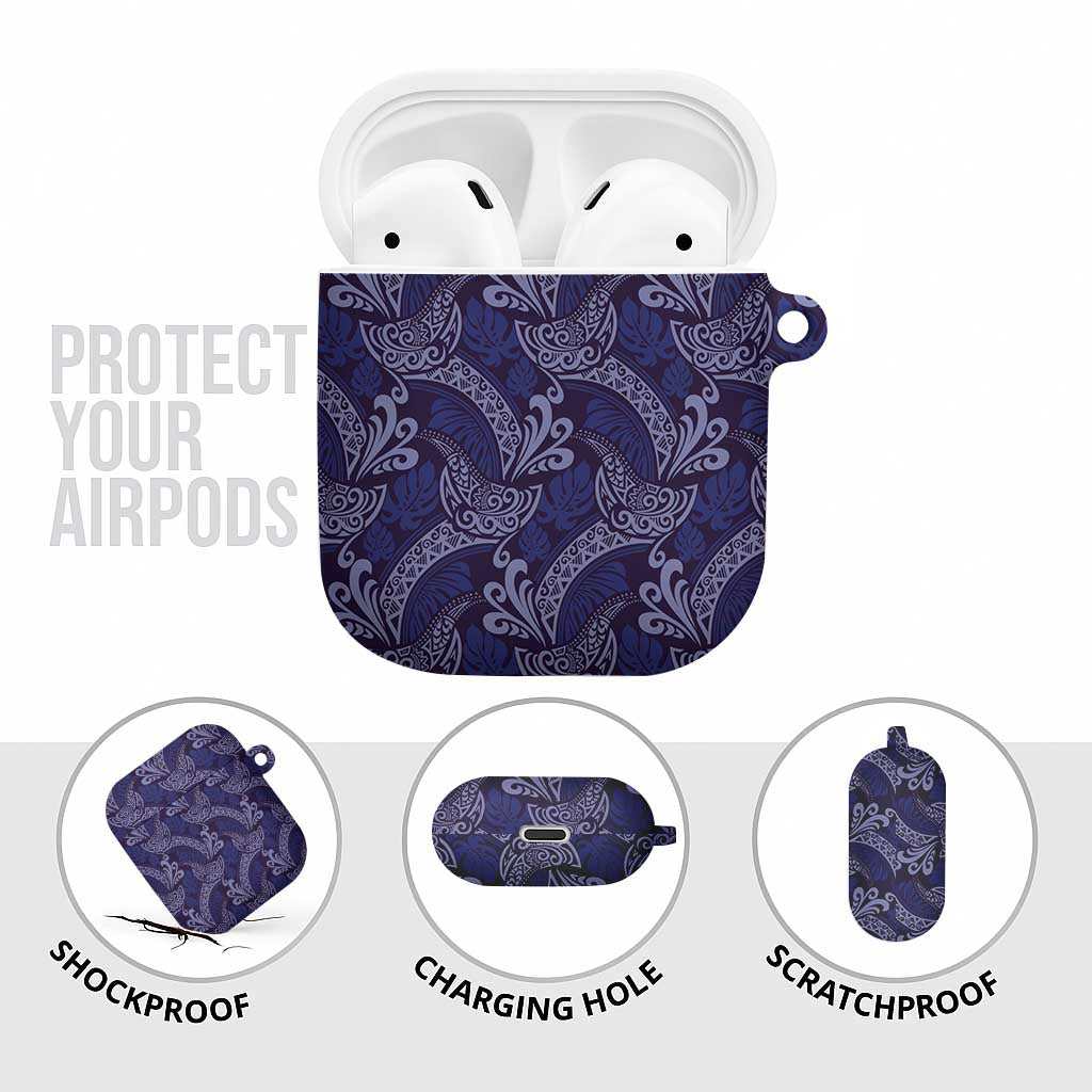 Deep Blue Monstera AirPods Case Polynesian Tribal Pattern LT01 - Polynesian Pride