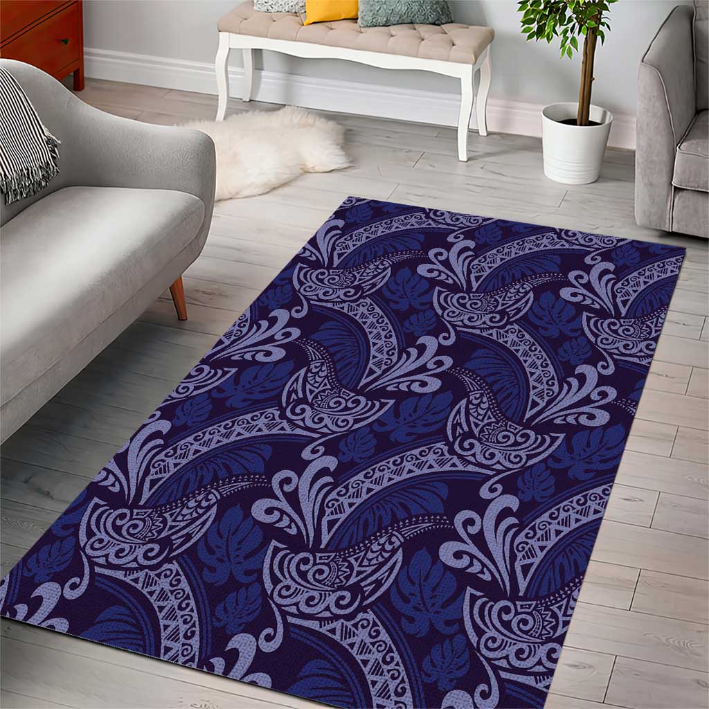 Deep Blue Monstera Area Rug Polynesian Tribal Pattern LT01 - Polynesian Pride