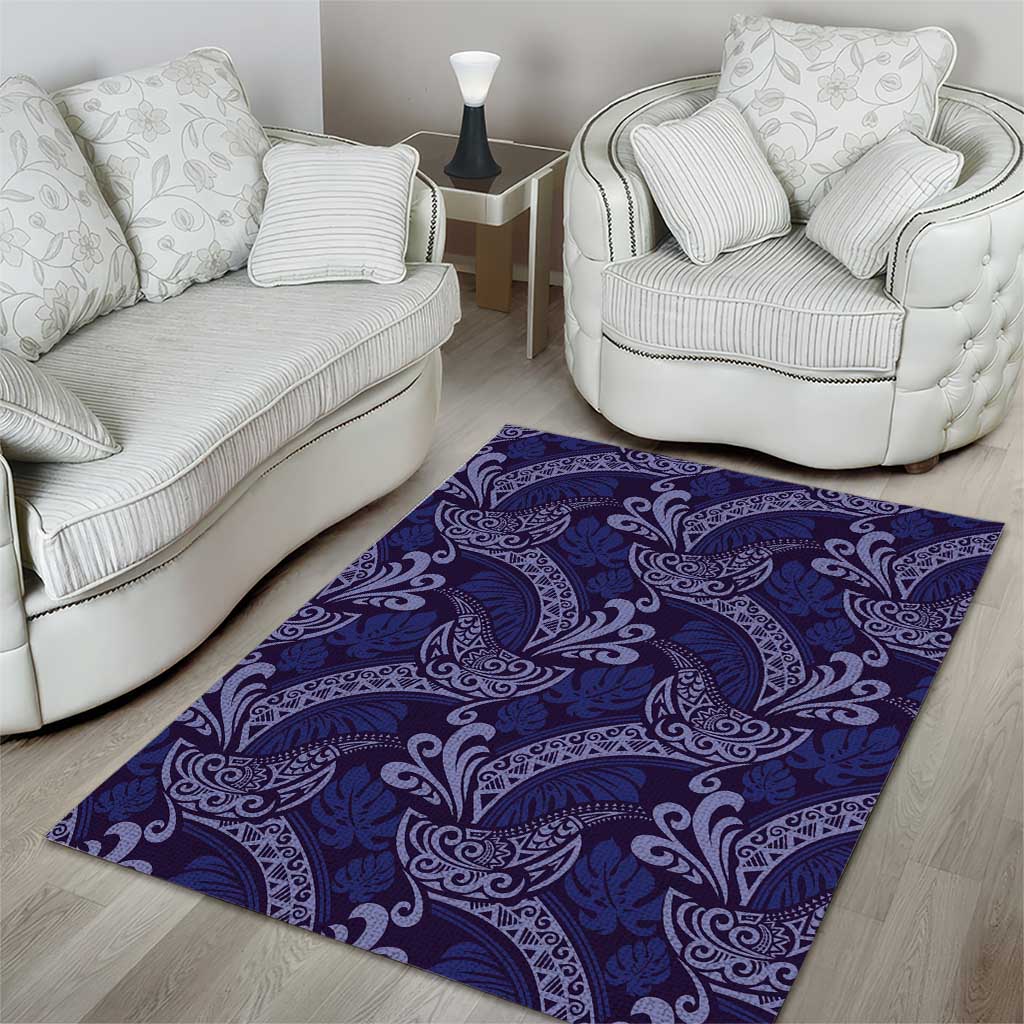 Deep Blue Monstera Area Rug Polynesian Tribal Pattern LT01 - Polynesian Pride