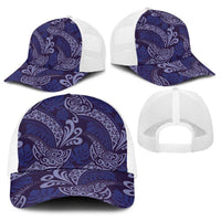Deep Blue Monstera Baseball Net Cap Polynesian Tribal Pattern - Polynesian Pride