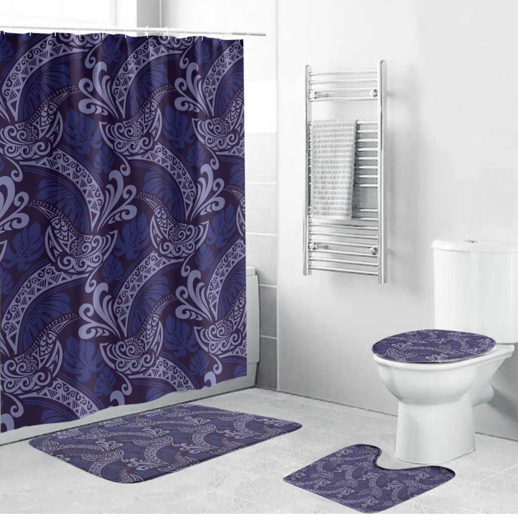 Deep Blue Monstera Bathroom Set Polynesian Tribal Pattern LT01 Bathroom Set (4 pcs) Blue - Polynesian Pride