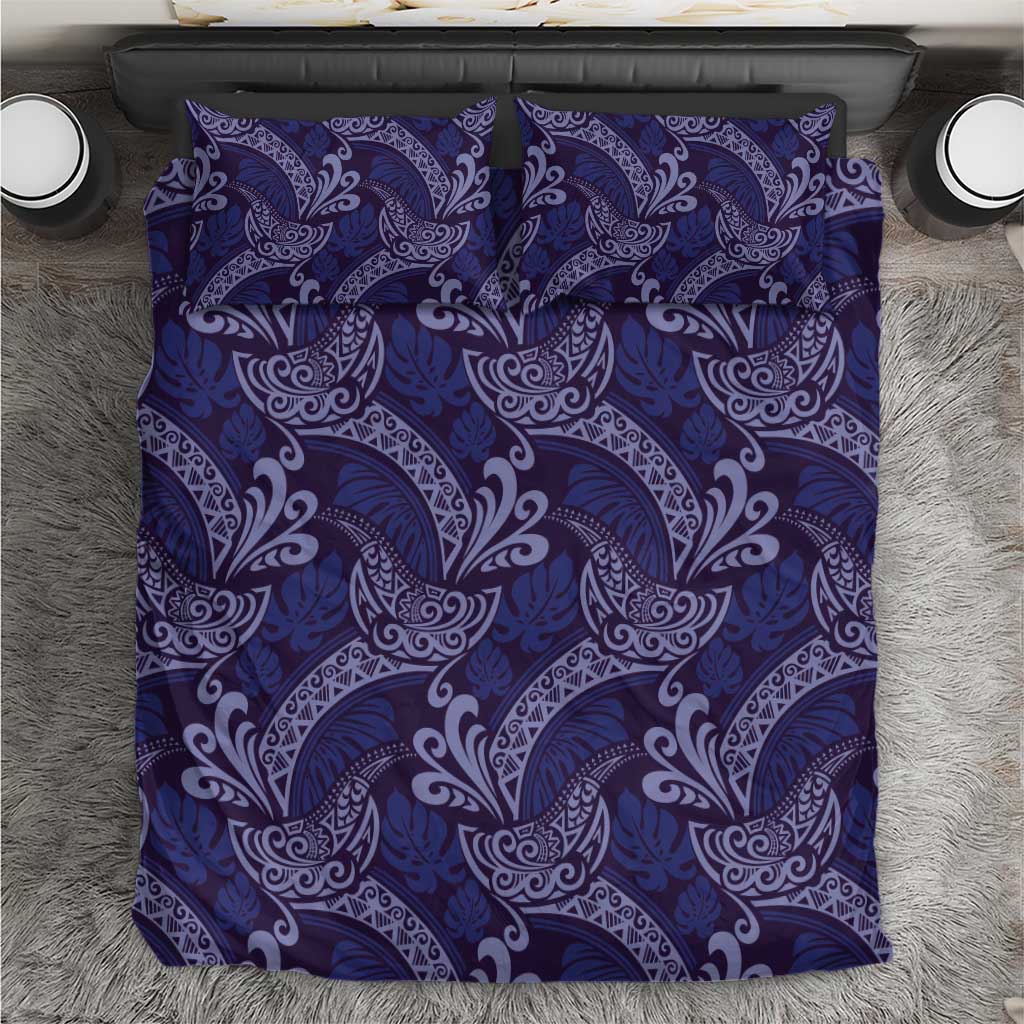 Deep Blue Monstera Bedding Set Polynesian Tribal Pattern LT01 Blue - Polynesian Pride