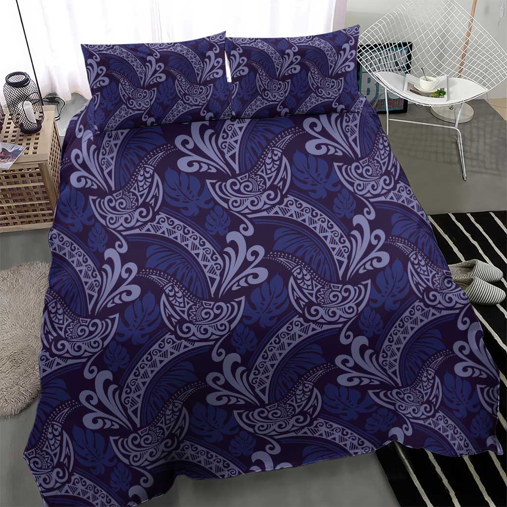Deep Blue Monstera Bedding Set Polynesian Tribal Pattern LT01 - Polynesian Pride