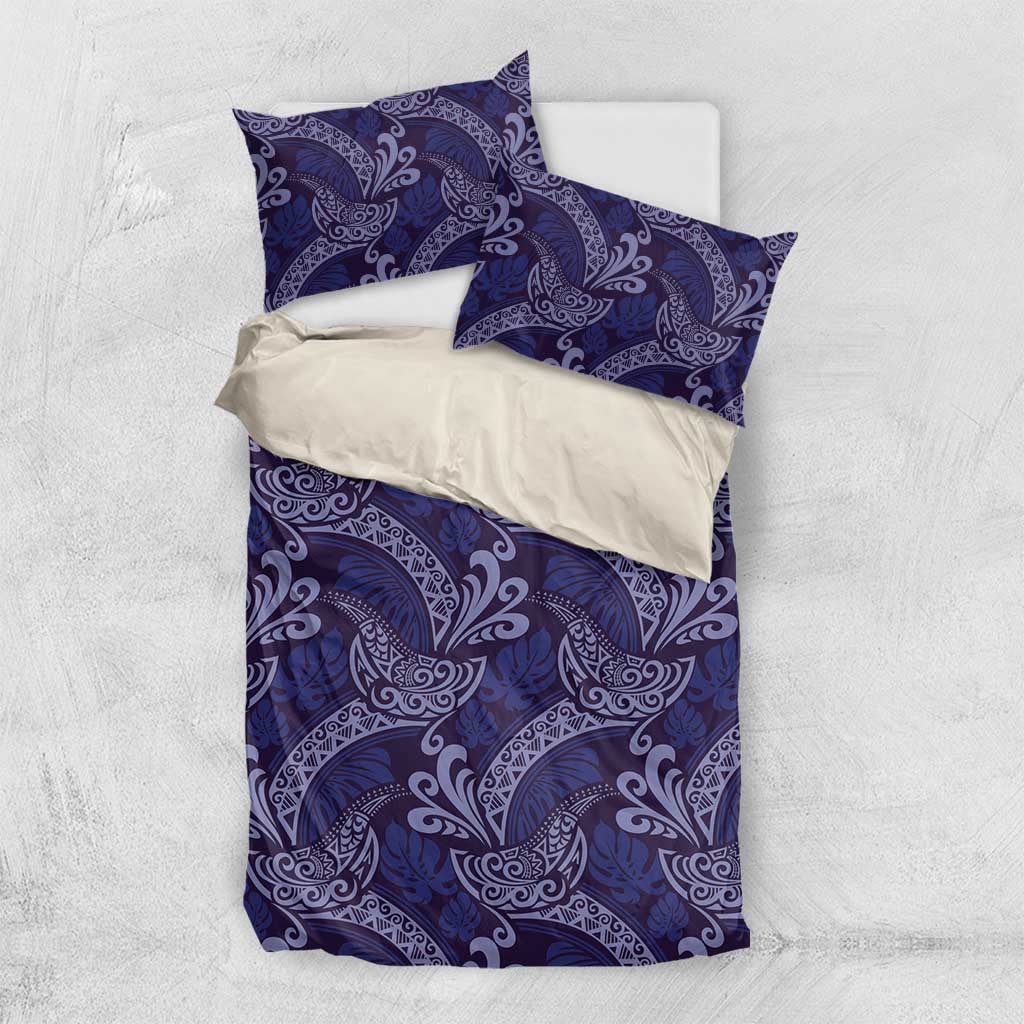 Deep Blue Monstera Bedding Set Polynesian Tribal Pattern LT01 US Twin 172cm x 218cm Blue - Polynesian Pride