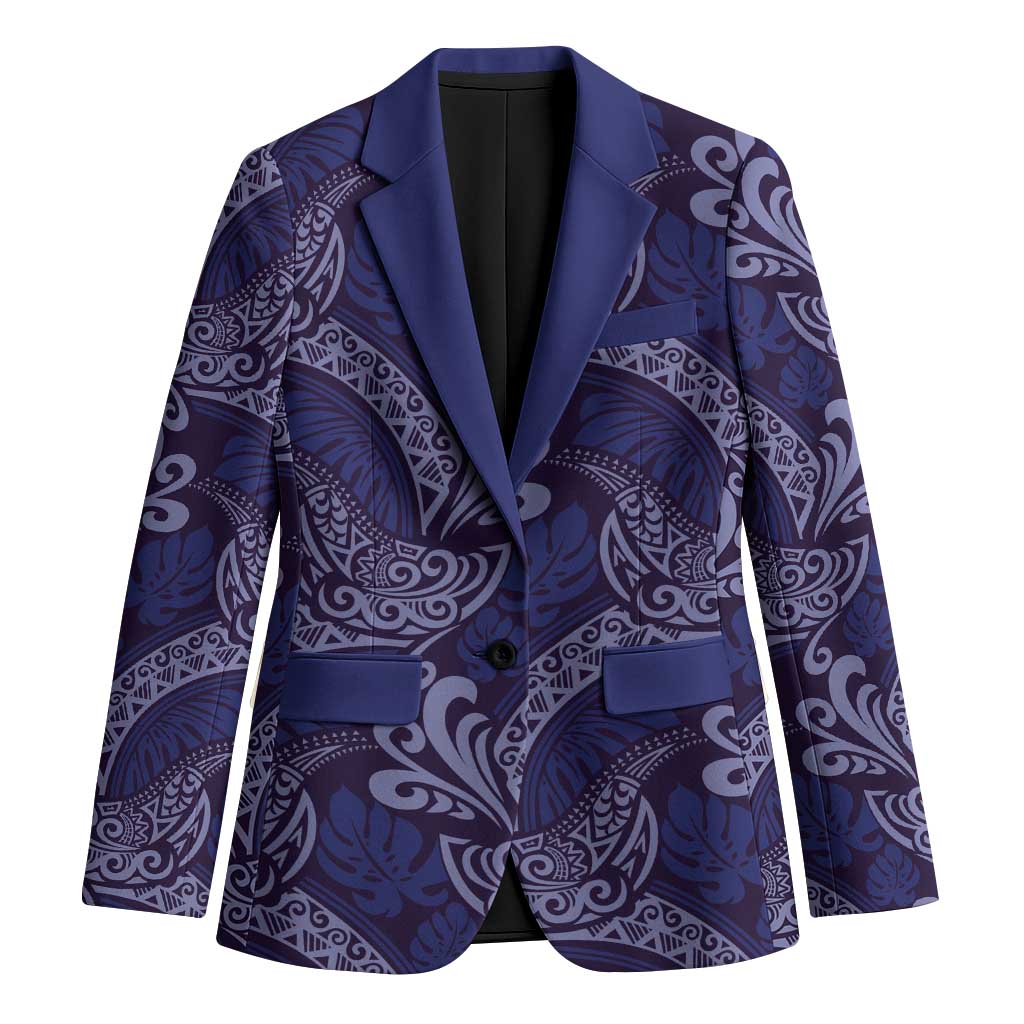Deep Blue Monstera Blazer Polynesian Tribal Pattern LT01 Unisex Blue - Polynesian Pride