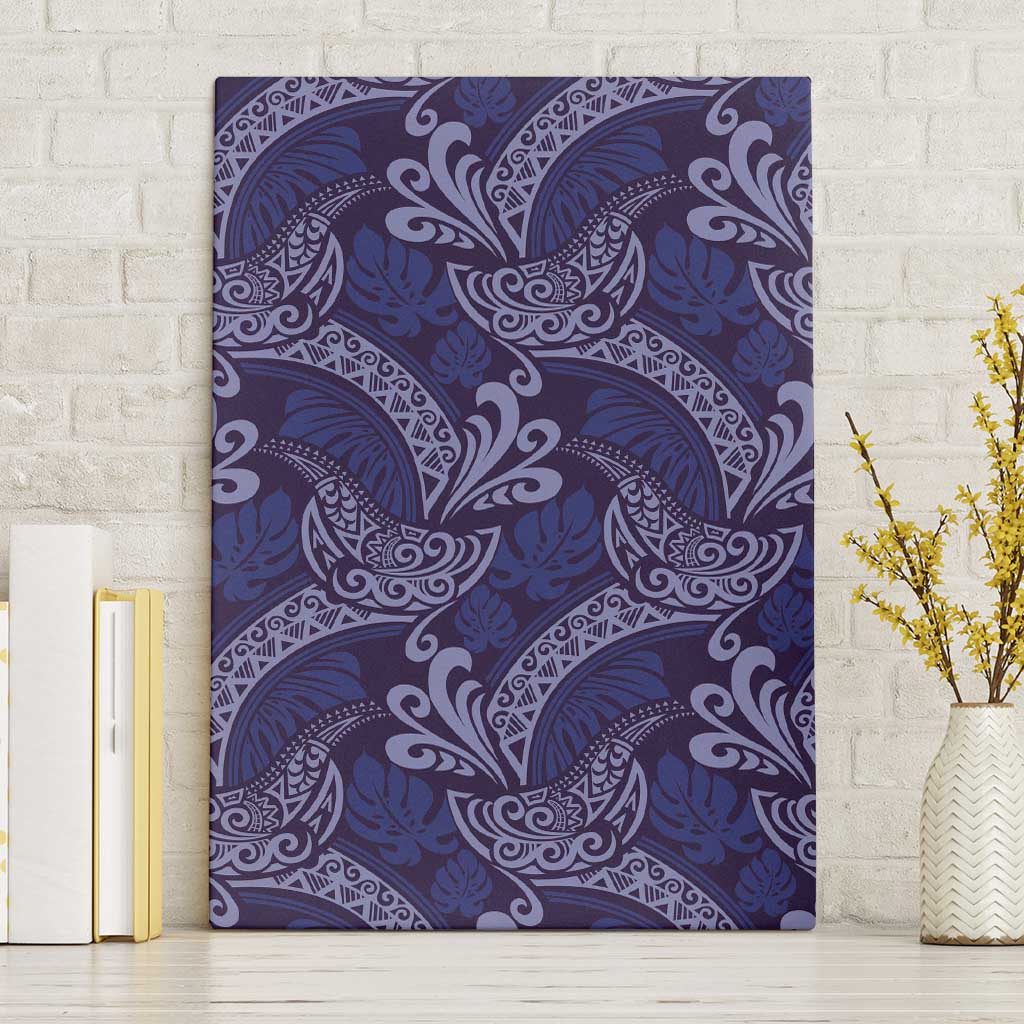 Deep Blue Monstera Canvas Wall Art Polynesian Tribal Pattern LT01 Without Frame Blue - Polynesian Pride