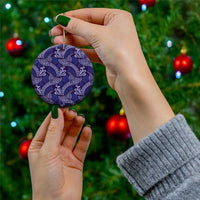 Deep Blue Monstera Ceramic Ornament Polynesian Tribal Pattern - Polynesian Pride