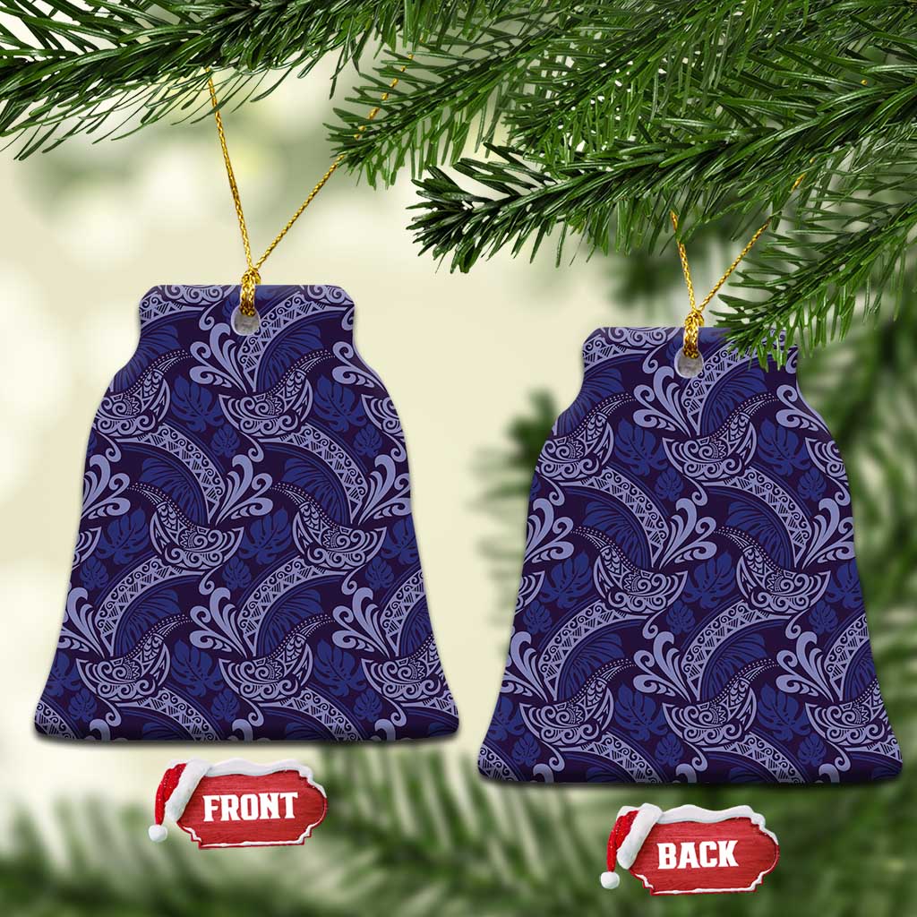 Deep Blue Monstera Ceramic Ornament Polynesian Tribal Pattern - Polynesian Pride