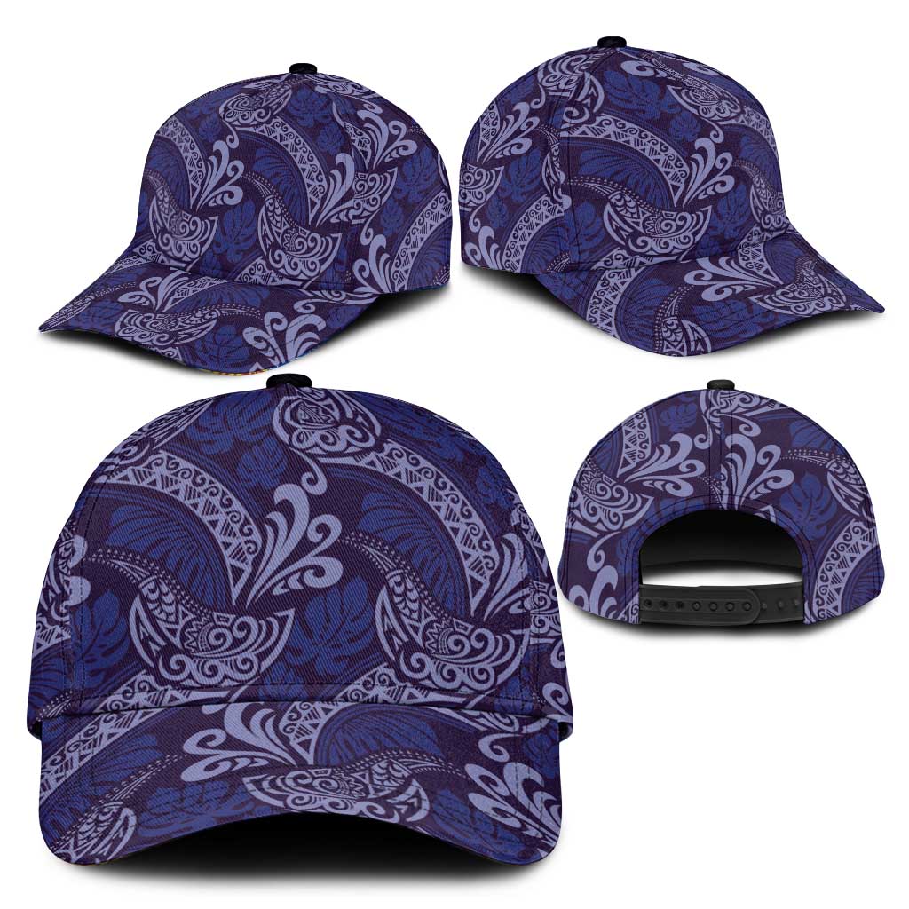 Deep Blue Monstera Classic Cap Polynesian Tribal Pattern - Polynesian Pride