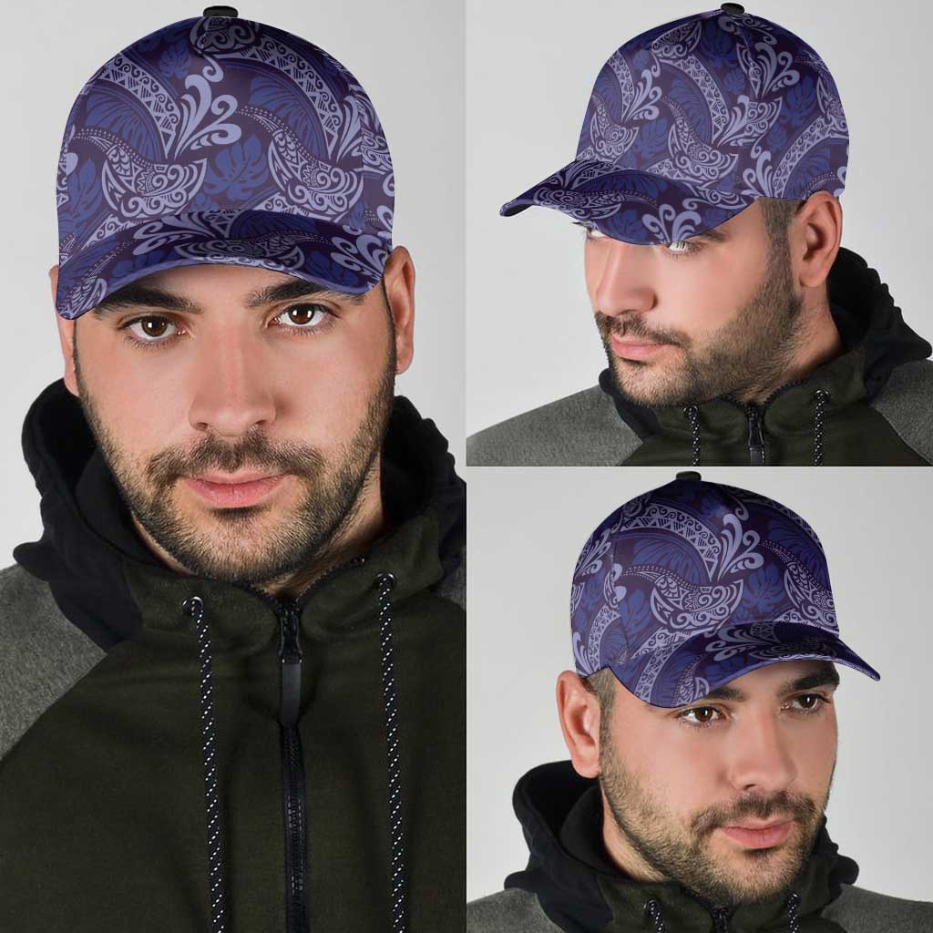 Deep Blue Monstera Classic Cap Polynesian Tribal Pattern - Polynesian Pride