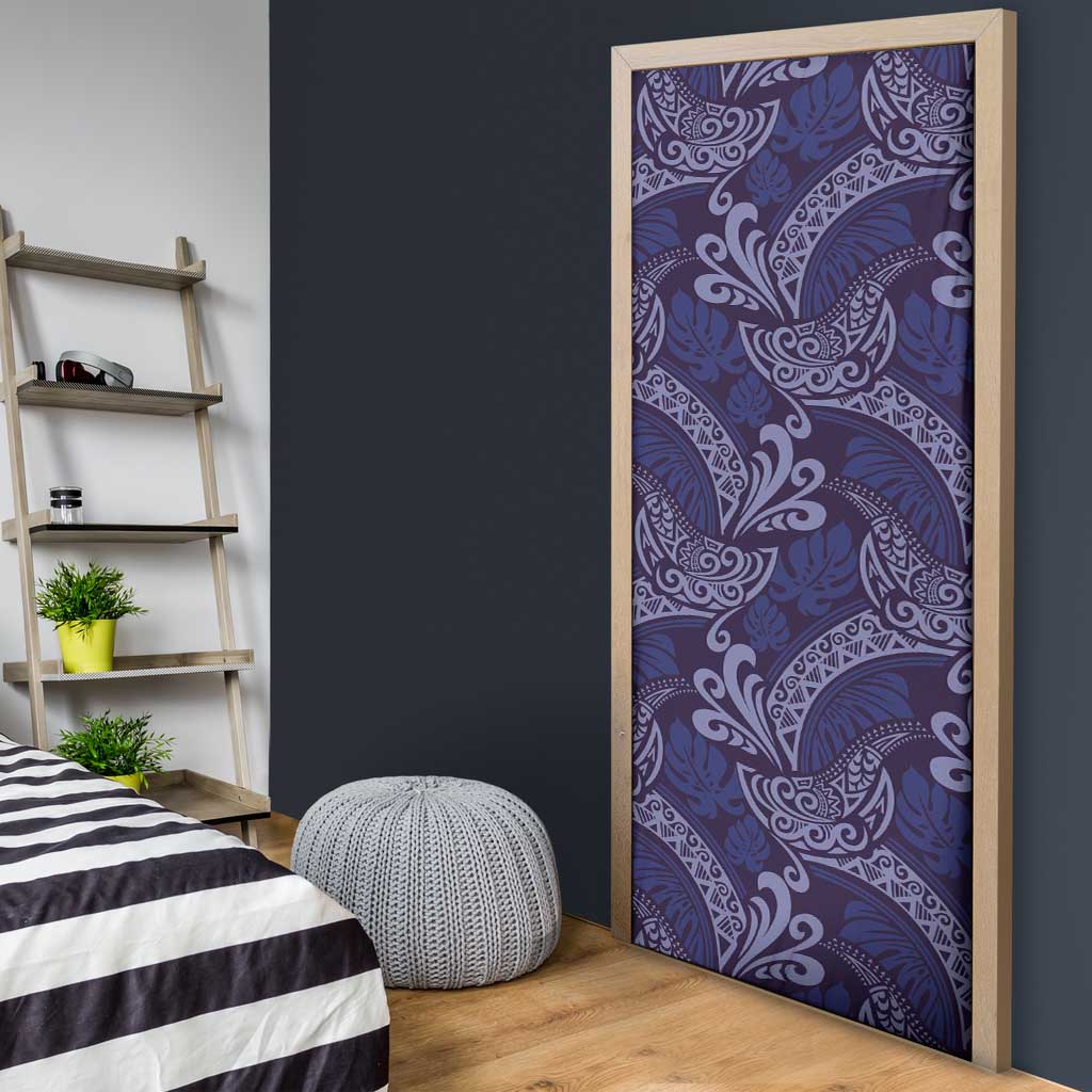 Deep Blue Monstera Door Cover Polynesian Tribal Pattern LT01 - Polynesian Pride