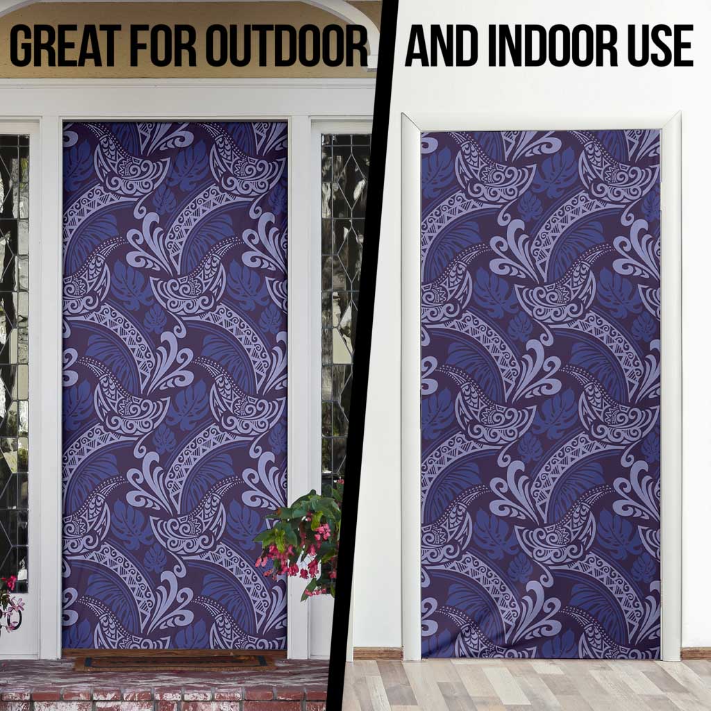 Deep Blue Monstera Door Cover Polynesian Tribal Pattern LT01 - Polynesian Pride