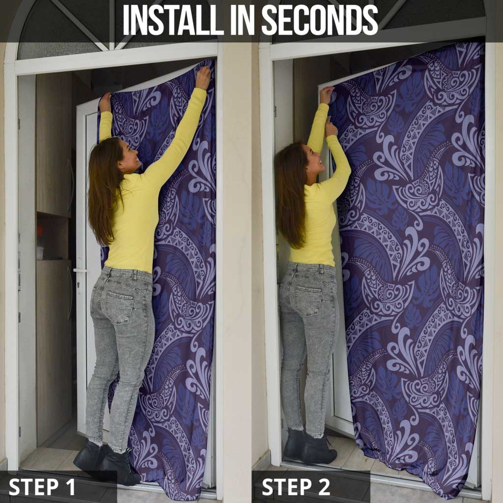 Deep Blue Monstera Door Cover Polynesian Tribal Pattern LT01 - Polynesian Pride
