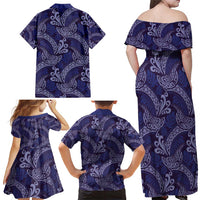 Deep Blue Monstera Family Matching Off Shoulder Maxi Dress and Hawaiian Shirt Polynesian Tribal Pattern LT01 - Polynesian Pride